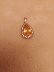Schöner Silber 925 Anhänger Birnenschliff gelber Citrin Anhänger weiße Zirkone Heiligenschein 