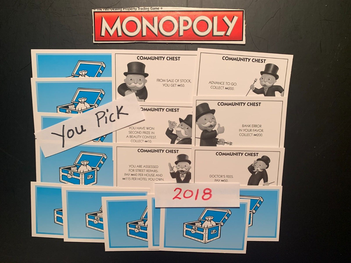 Monopoly 2018 Community Chest Cards YOU PICK Game Replacement