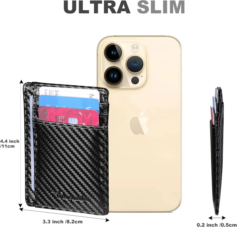 Cartera minimalista de cuero con bolsillo frontal y bloqueo RFID - Image 2 of 4