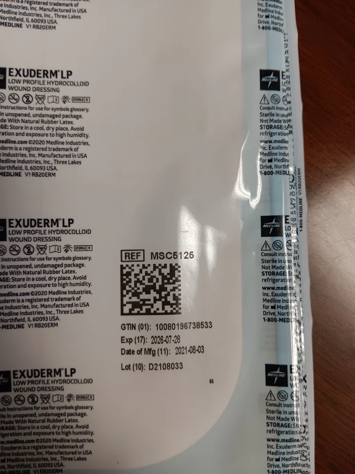 Lote de 10 apósitos hidrocoloides satinados Medline Exuderm 4"x4" MSC5125 Foto 2 de 2