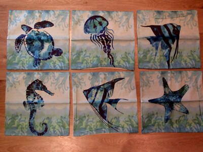 Artscope~ 6 New 18'' Pillow Covers w/Zippers~ Marine Animals~ Seahorse Sea Turtle