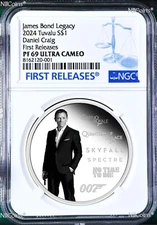 2024 James Bond Legacy 5th Issue Daniel Craig SILVER $1 1oz COIN NGC PF69 FR