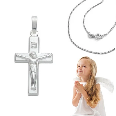 FACHHANDEL-DIREKT Jesus Kommunion Kreuz Anhänger für Kinder Frauen Männer Echt Silber 925 + Kette