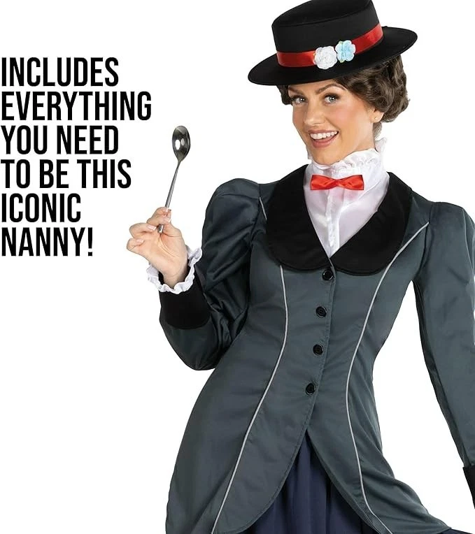 Women`s Mary Poppins Costume Adult Old Timer Magic English Nanny Dress S - 3XL - Image 4 of 4