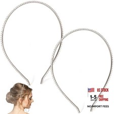 2 Pcs Rhinestone Headbands Trendy, Simple Headband, Silver Rhinestone-2 