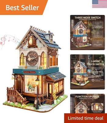 3D Wooden Puzzles - Miniature Cuckoo Clock House Kit, DIY Wooden Building Set...