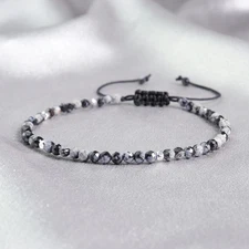 Snowflake Obsidian Beads Healing Crystal Strength Bracelet for Women Men Gifts