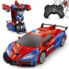 Kids RC Transforming Robot Car Spiderman Theme Toy w/ LED Lights 2.4GHz NEW