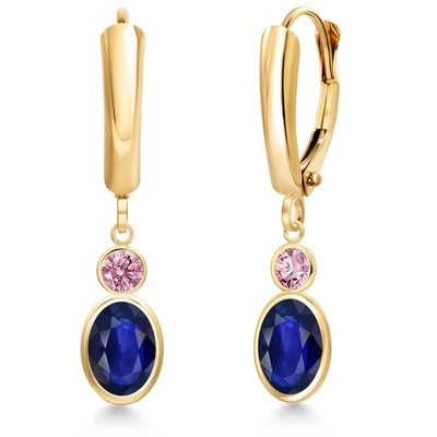 14K Yellow Gold Sapphire and Pink Lab Grown Diamond Dangle Earrings for Women |