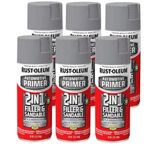12 OZ AUTO PAINT SPRAY 2 In 1 Filler Sandable Primer Gray Rust Preventer 6 Pack