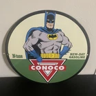 VINTAGE BATMAN CONOCO ETHYL GASOLINE OIL PORCELAIN SIGN