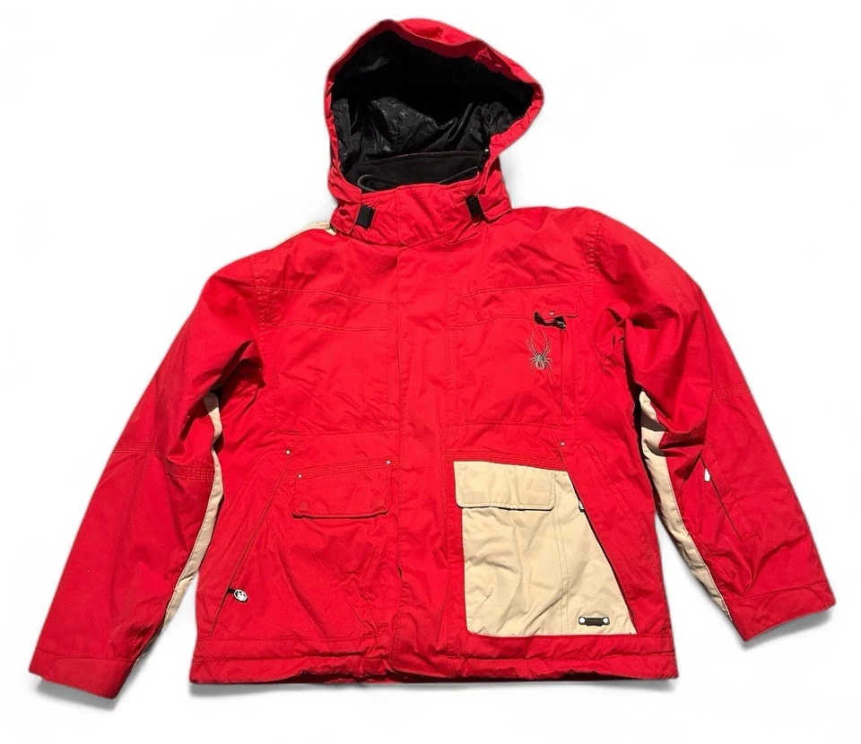 Spyder 3-in-1 Ski Jacket Boys 12 Red Beige Hooded Waterproof Fleece Liner Coat - Image 2 of 4
