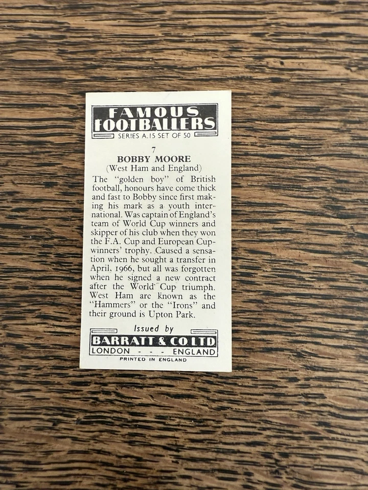 1967-68 Barratt & Co Famosos Futbolistas Serie A15 Bobby Moore #7 Foto 2 de 2