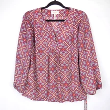 Laundry Shelli Segal Large Boho Hippie Artsy Mosaic Print Tunic Top Festival Mod