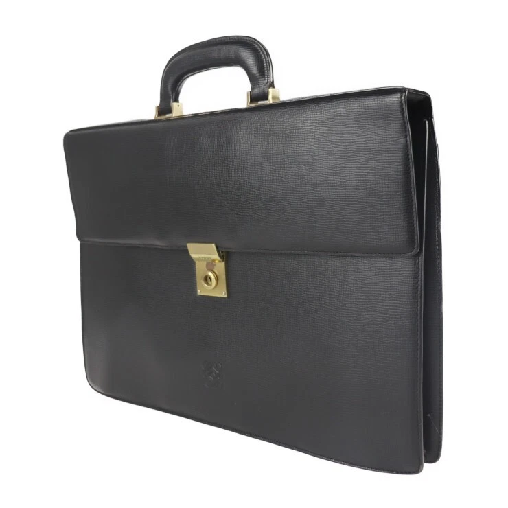 Auténtico Maletín Loewe Cuero Negro Bolso de Negocios Anagrama Dorado De Colección Foto 2 de 4