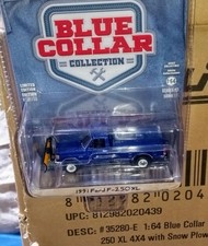 1:64 GreenLight *BLUE COLLAR 13* Blue 1991 Ford F-250XL Pickup PLOW Truck 