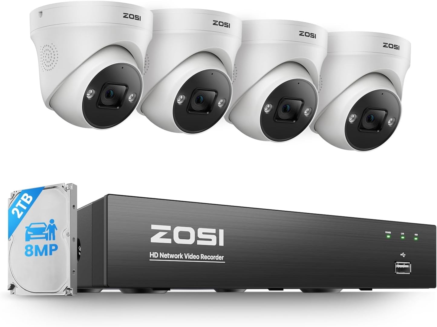 ZOSI 4K 16CH NVR 5MP/8MP Security IP Camera System Waterproof AI Detect Audio