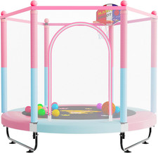 60" Trampoline for Kids, 5 FT Indoor  Outdoor Toddler Baby Trampoline with Bask