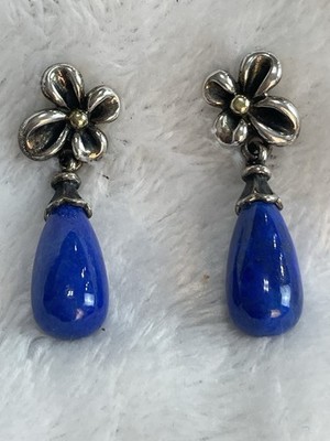 Ann King Ohrringe 18K Gelbgold Sterlingsilber Lapislazuli Posten. 