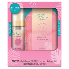 Jergens SOL Self Tanner Water Mousse Medium Dye Free Vegan Kit 5 Oz
