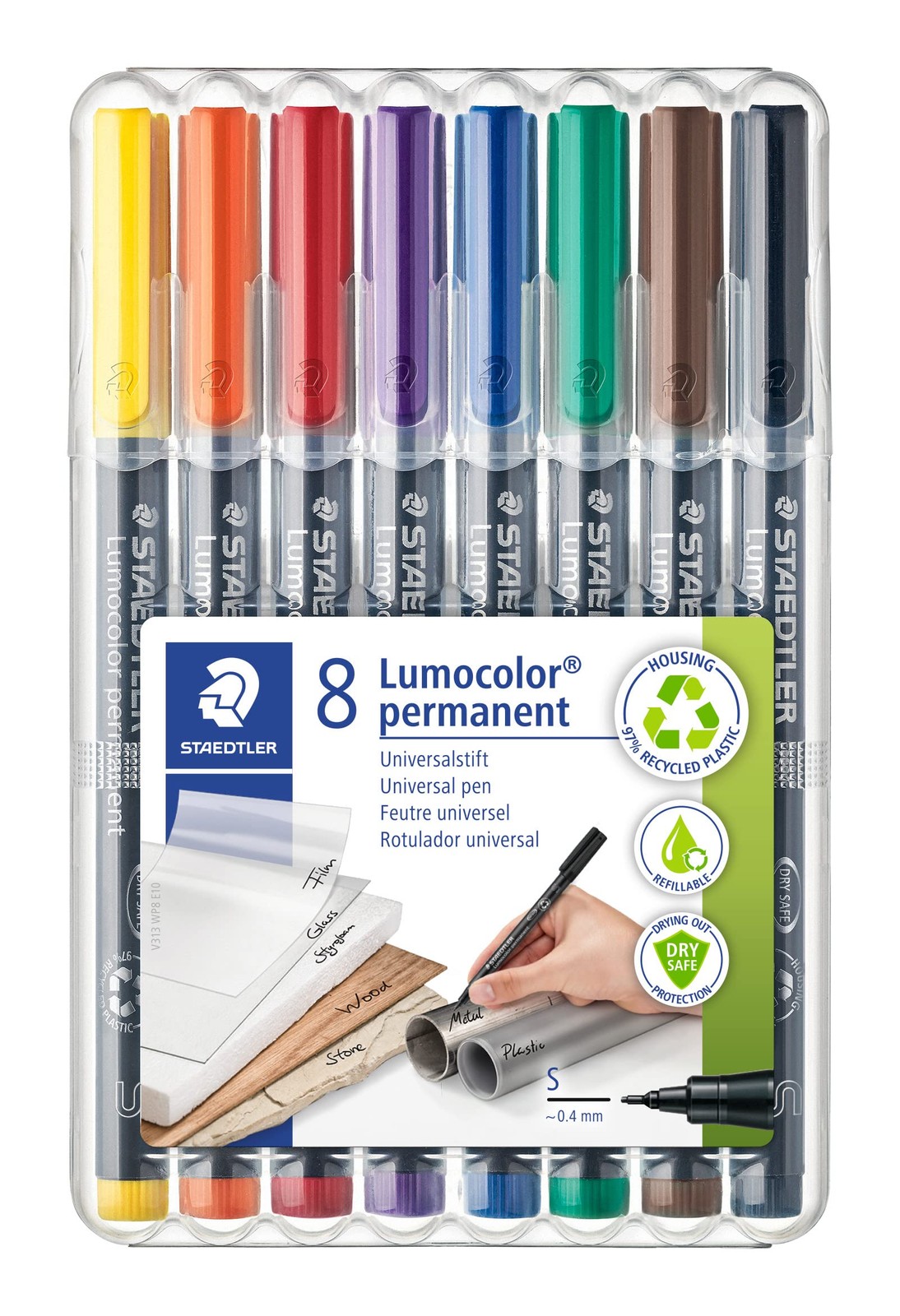 STAEDTLER 313 WP8 Lumocolor Permanent Pen Superfine Line Width 04mm - Assorte 5690₽