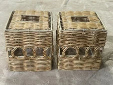 Vintage Wicker Rattan Kleenex Tissue Cover Box Set Boho Coastal Natural Rustic