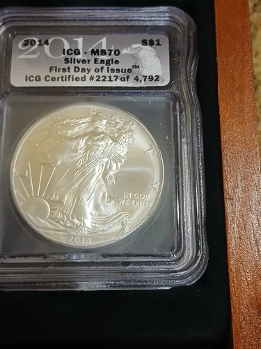 2014 American Silver Eagle $1 ICG MS70 First Day Issue 1 Oz .999 Bullion Coin