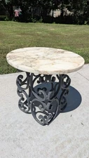 Vintage Mid Century Modern Marble Cast Iron Side Table Round Hollywood Regency