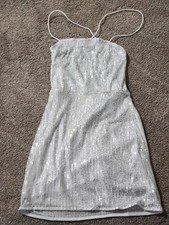 Woman's white strappy party dress with sequin overlay dress Medium