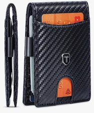 Men's Ultra Light Slim Wallet Black Minimalist Money Clip ID Window RFID Secure