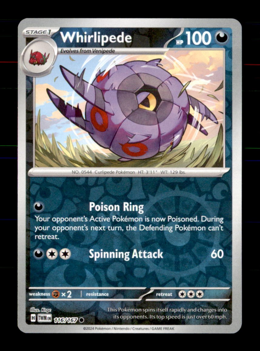 Whirlipede 116/167 Common Twilight Masquerade Pokemon Reverse Holo Near Mint