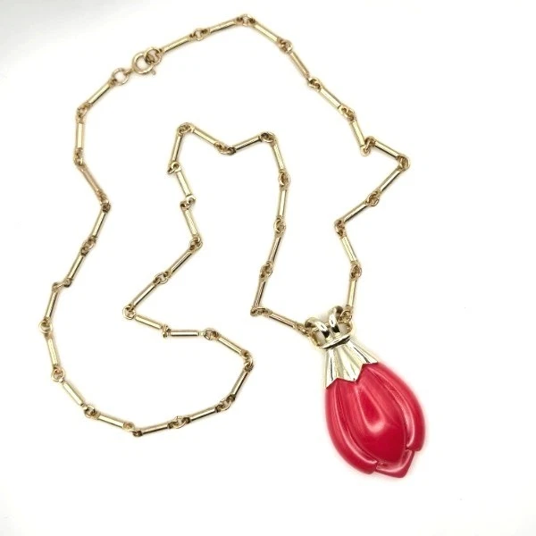 Sarah Coventry Tono Dorado Rosa Tulipán Snap Colgante Cambiable Collar Barra Cadena Foto 3 de 4