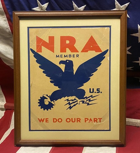 Vintage 1930er NRA Mitglied National Recovery Administration Poster Schild FDR gerahmt - Bild 1 von 6