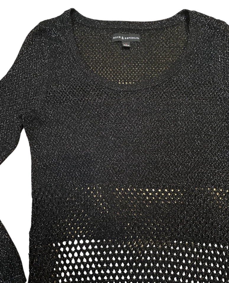 Top estilo malla tejido metálico negro Rock Republic para mujer grande suave ligero Foto 3 de 4