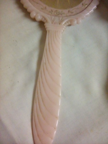 Vintage Hand Mirror And Hair Brush Vanity Set Gold tone floral NICE! - Picture 4 of 6