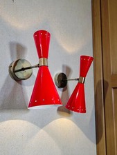 Handmade Red Brass Wall Sconce: Mid-Century Italian Stilnovo Reading Light