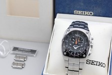 New Battery [Box] SEIKO Sportura Kinetic 7L22-0AD0 Chronograph Date Men's Watch