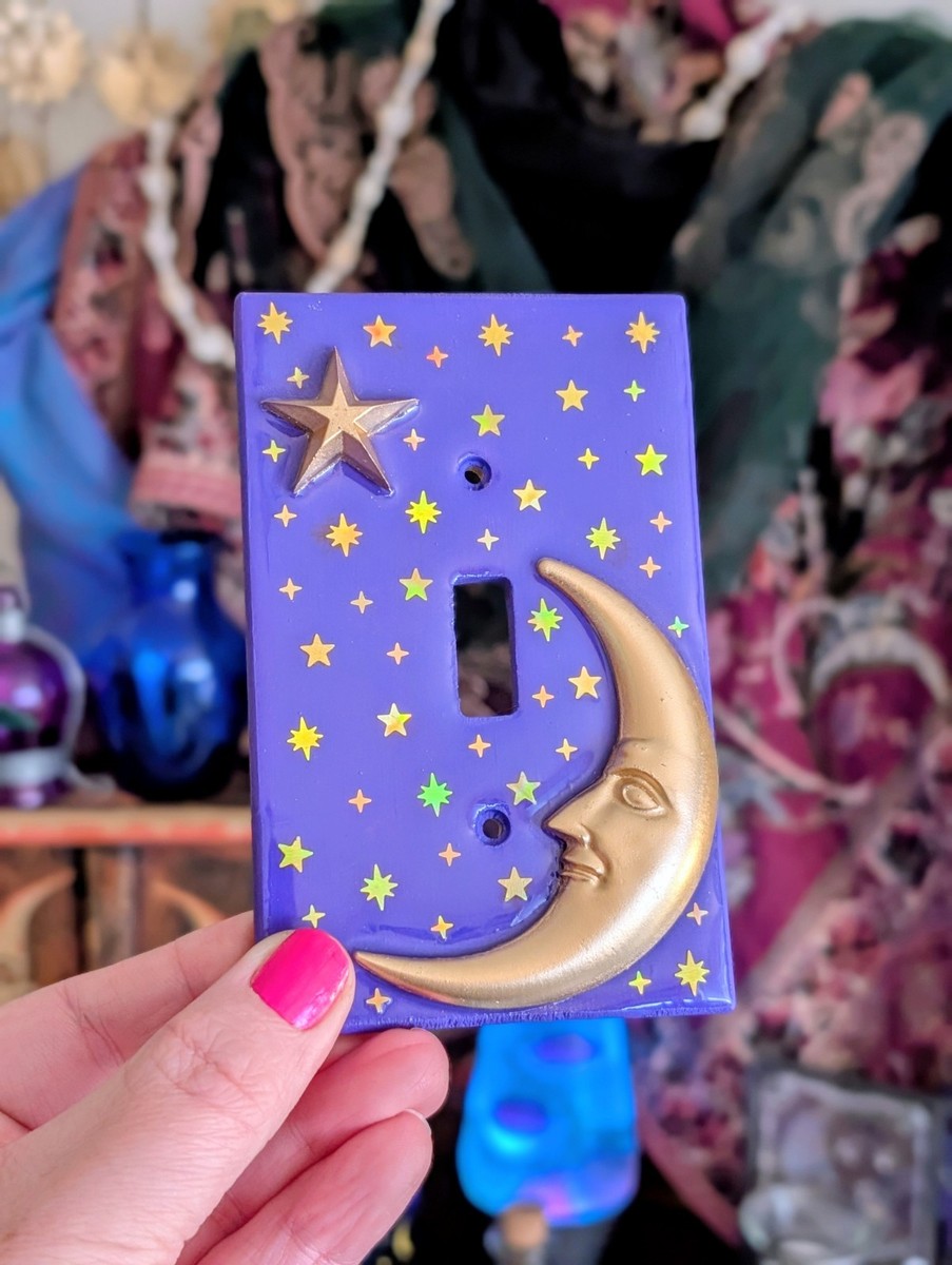 Elegant Celestial Light Switch Cover Plate – Moon & Sun Design, Antique Gold Tone, Double Toggle, Home Decor
