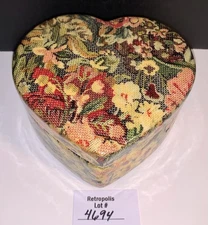 Ceramic Heart Floral Jewelry Trinket Box Tapestry Decoupage Bella Casa Vintage