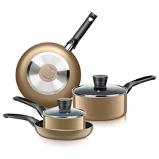 Srenelife Kitchenware Pots & Pans Set – Kitchen Cookware, Black Non-Stick- Gold