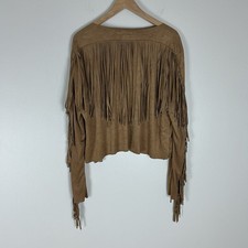 Y2K Suede XL Brown Jacket Fringe Back Festival Country Cowboy Rodeo Faux Leather
