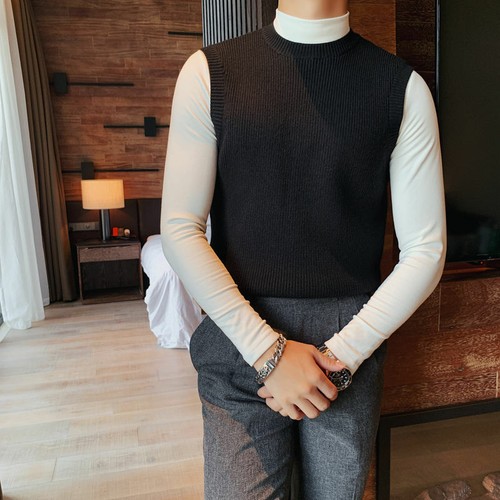 Men's Clothing Sleeveless Thick Line Sweater Vest Round Neck Pullover Knitted w - Bild 4 von 10