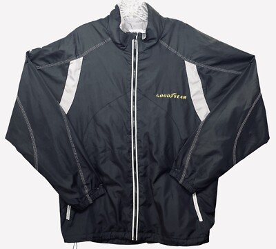 Goodyear Windbreaker Jacket Mens Large Black North End Zip Up Valvoline Patch