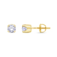1 Ct Round Cut Diamond Stud Earrings Crown Screw Back 14K Yellow Gold Lab Grown