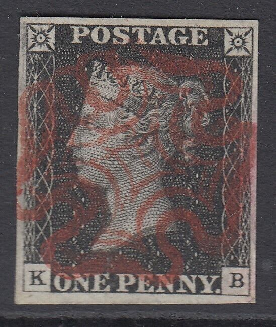 SG 3 1d grey-black plate 3. Very fine used with a full ruby Maltese cross...