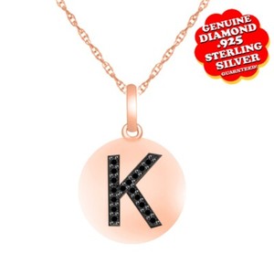 Authentic 1/14 Ct Round Cut Real Diamond Initial "K" Charm Pendant In 14K Rose Gold Plated