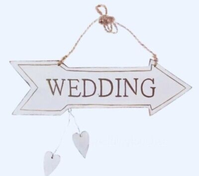Heaven Sends  Wedding  White Wooden Arrow Direction Sign with Hearts