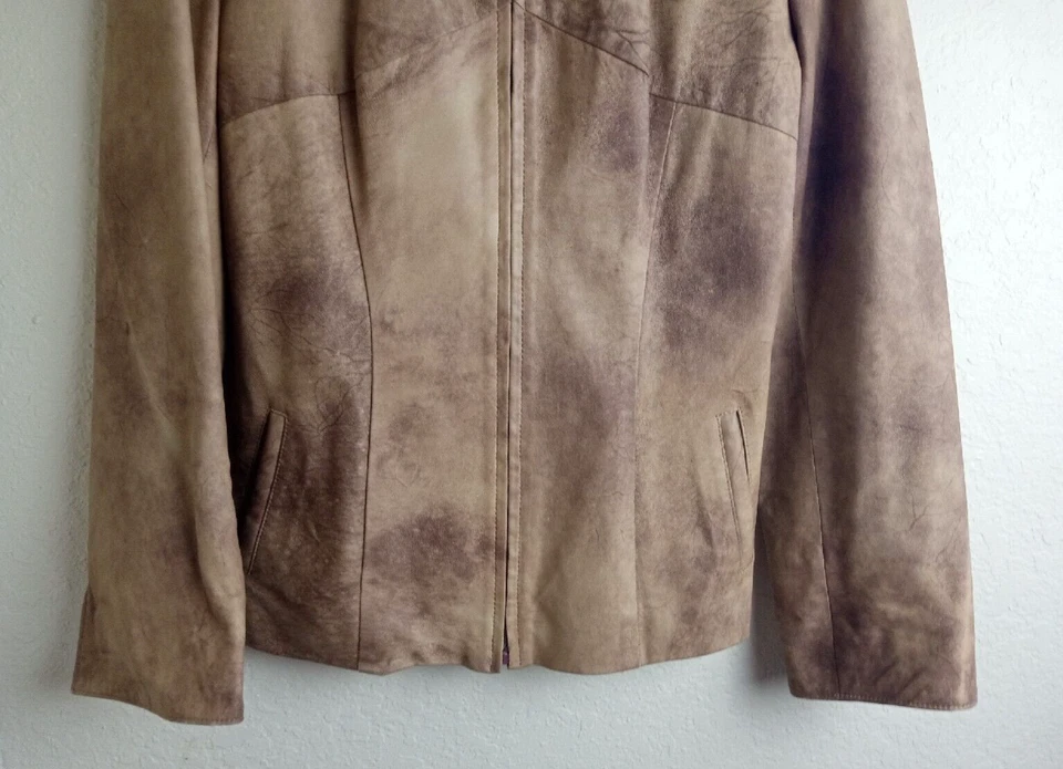 Chaqueta BELLA Mujer Marrón Cuero Genuino Cremallera Frontal Talla M Foto 3 de 4