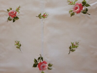 große Tischdecke Stickerei +6 Servietten Rosen  150/95 cm + 34x34 cm Handarbeit