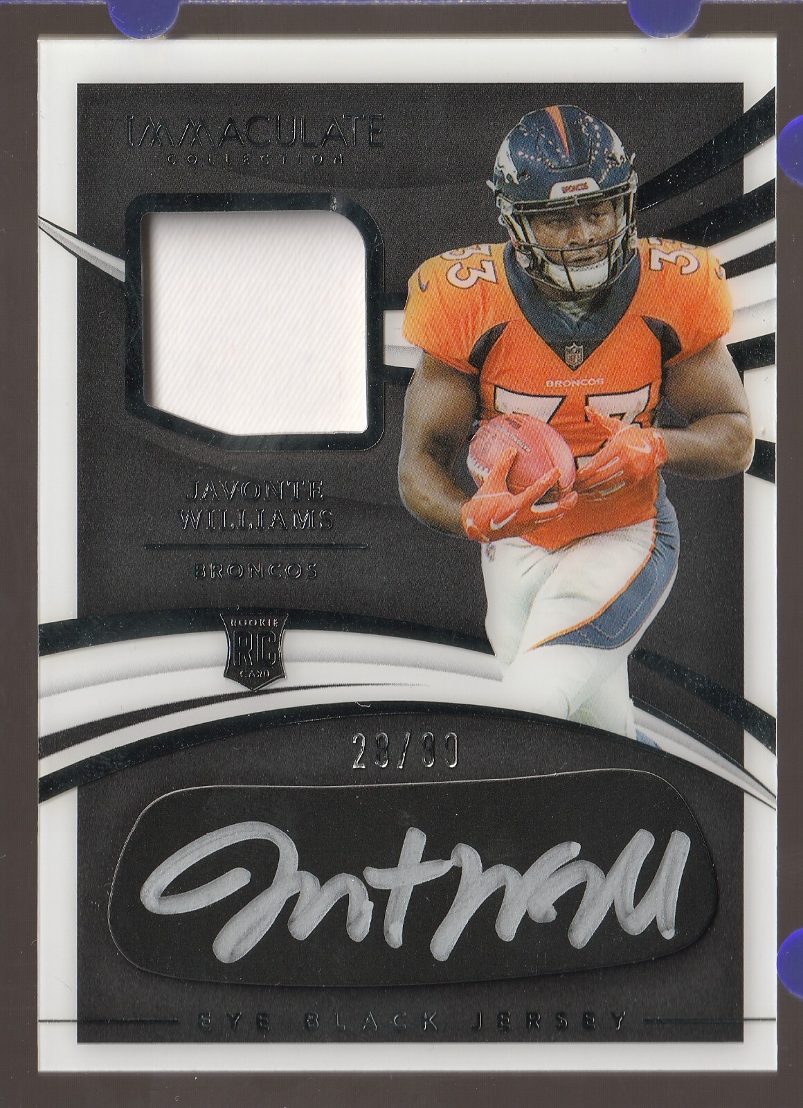 JAVONTE WILLIAMS 2021 Panini Immaculate RPA Eye Black /99 Broncos